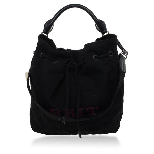 Pre Owned Burberry Brit Medium Cambrose Black Canvas and Leather Hobo