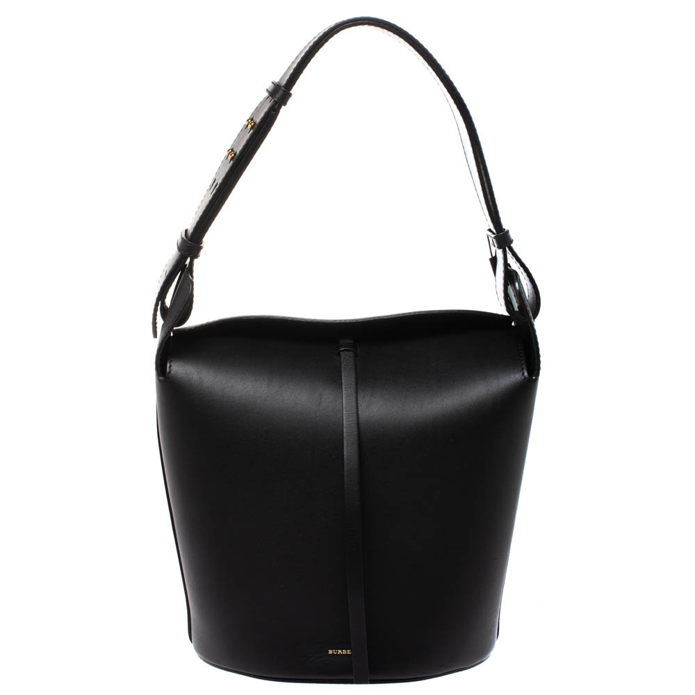 Black Leather Medium Bucket Bag 