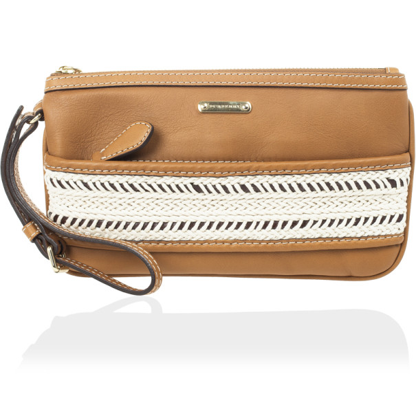 مملوكة مسبقًا Burberry Calf Leather Rope Webbing Fuller Wristlet