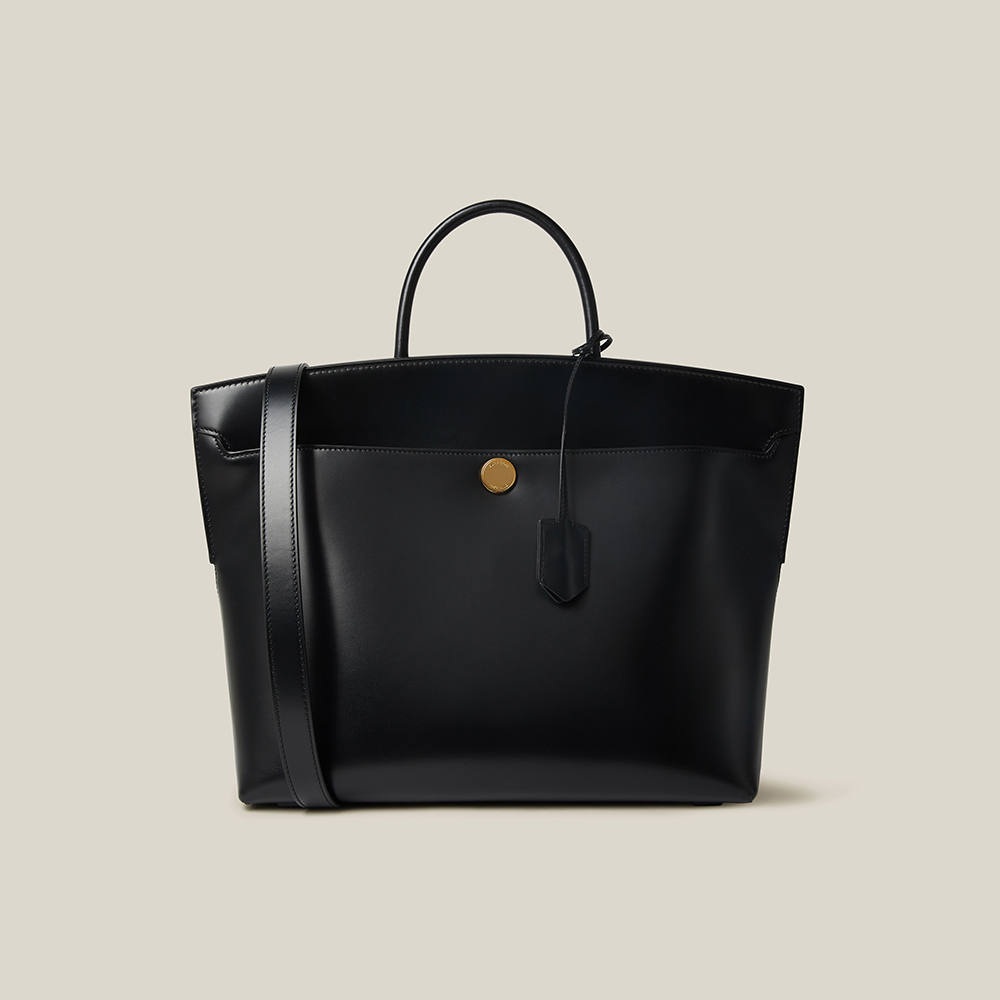 Burberry Black Society Top-Handle Leather Tote