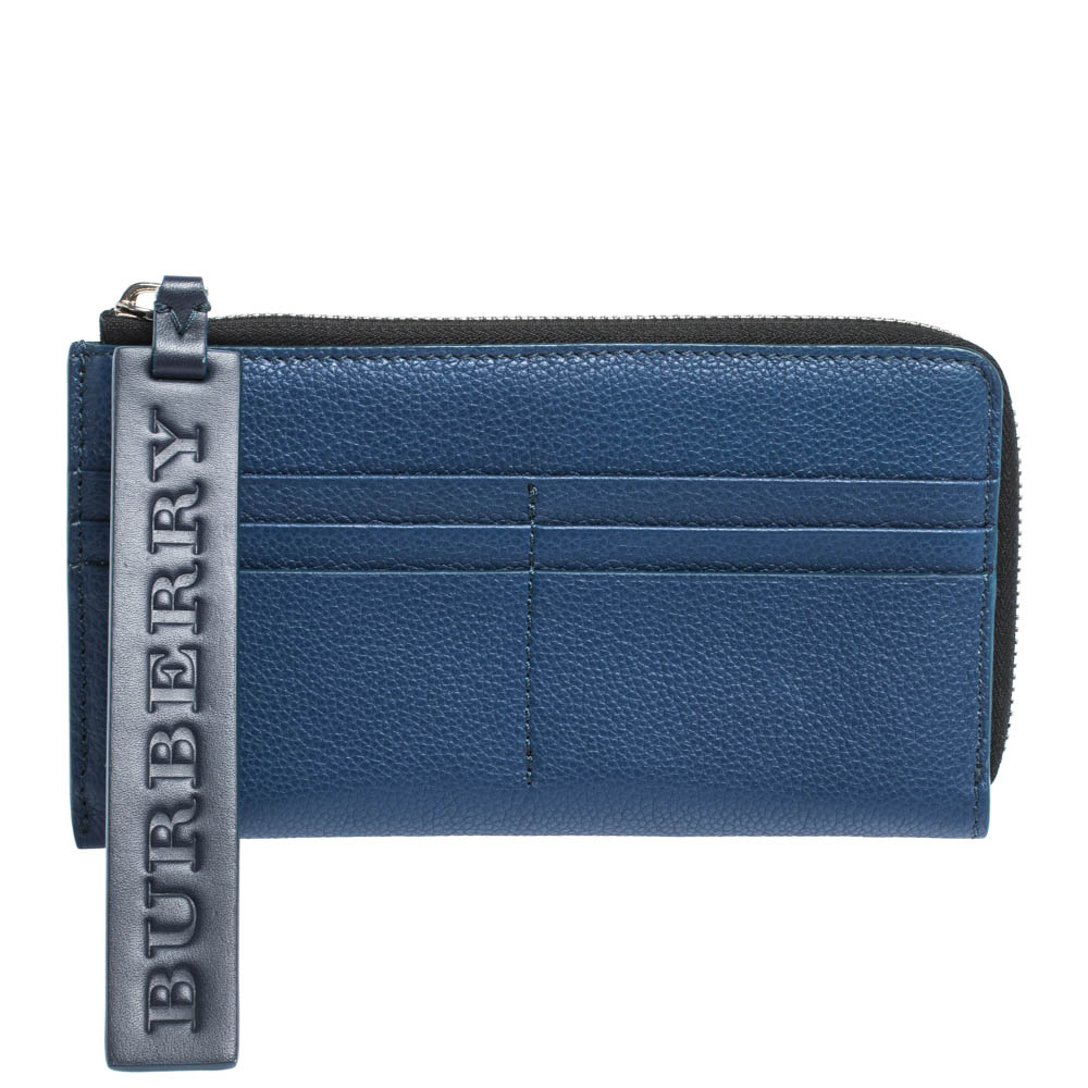 Pre-owned Burberry Blue Leather Cole Zip Wallet
