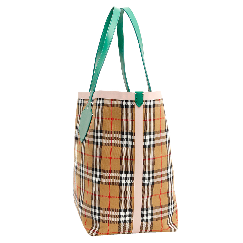 

Burberry Green/Pink Check Canvas The Giant Reversible Tote Bag