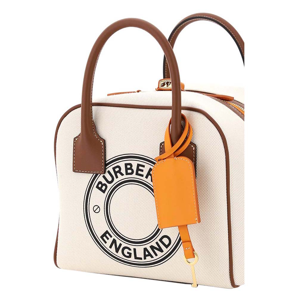 

Burberry White/Brown Canvas And Leather Small Cube Bag