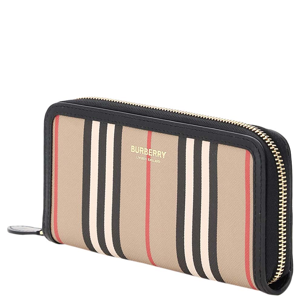 

Burberry Brown Icon Stripe E-canvas Zip Around Wallet