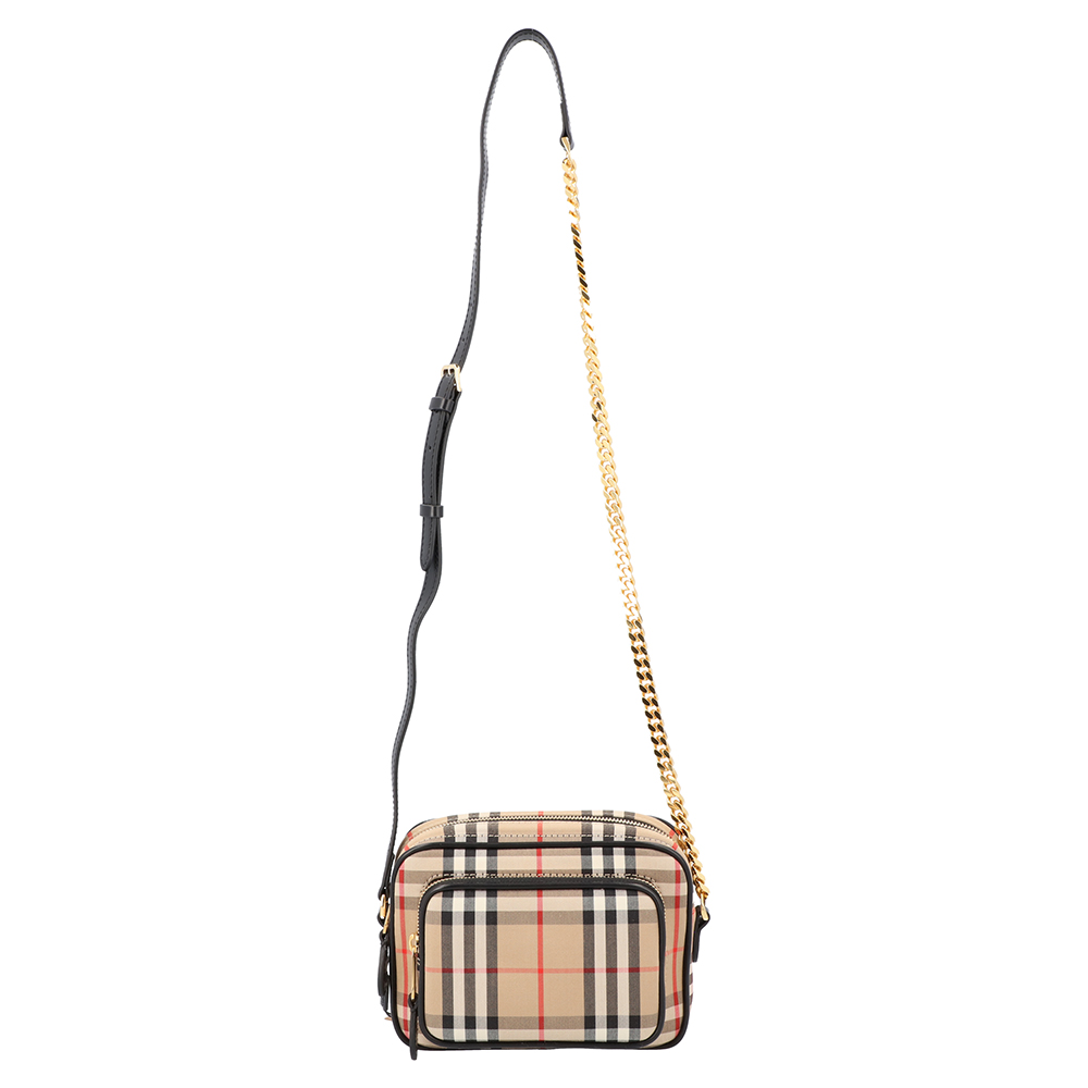 

Burberry Multicolor Check Canvas Vintage Camera Small Bag, Beige