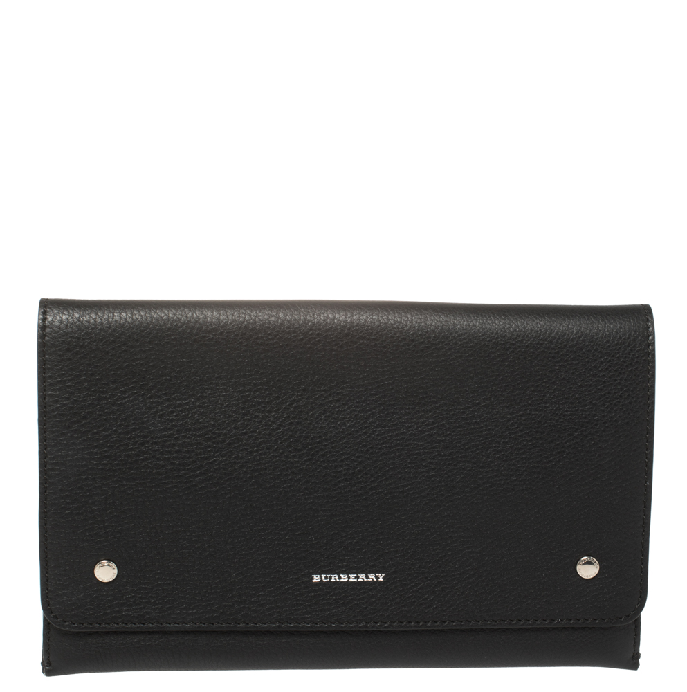Pre-owned Burberry Black Grained Leather Pearson Clutch