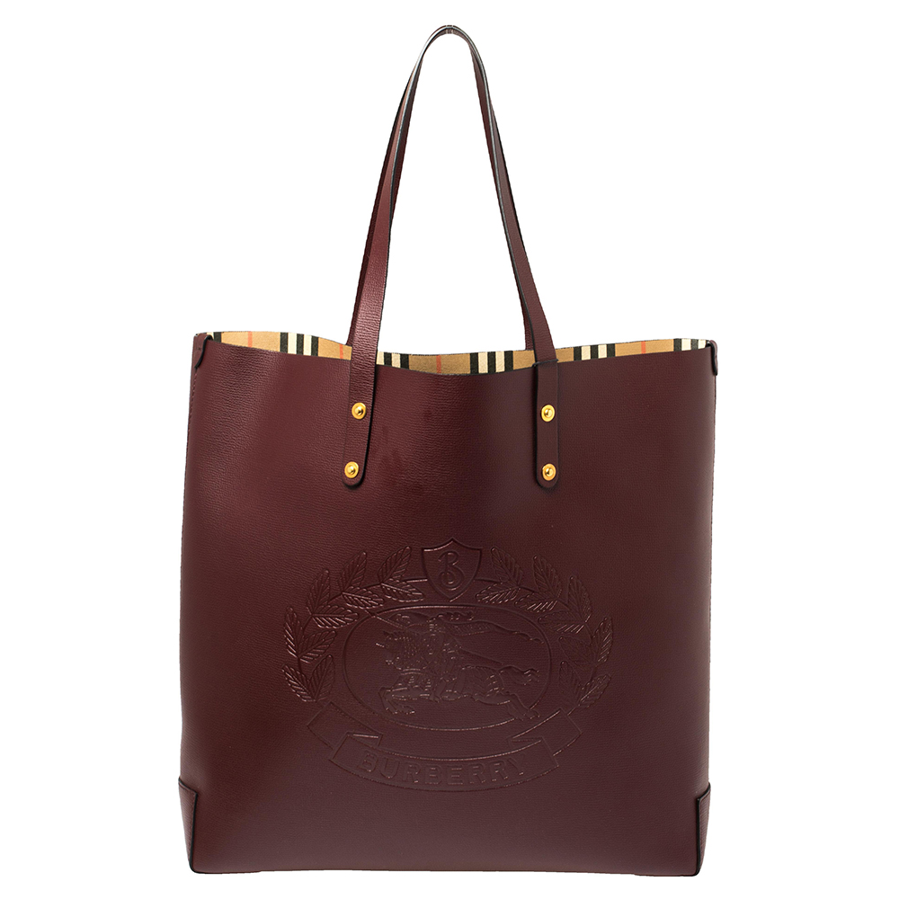 Burberry small embossed crest leather tote hotsell