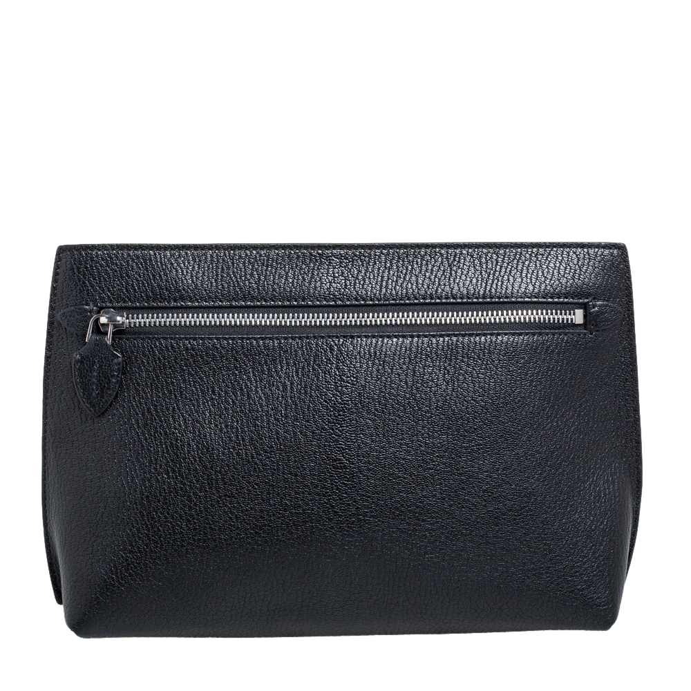 Burberry Black Grained Leather Pendleton Pouch  