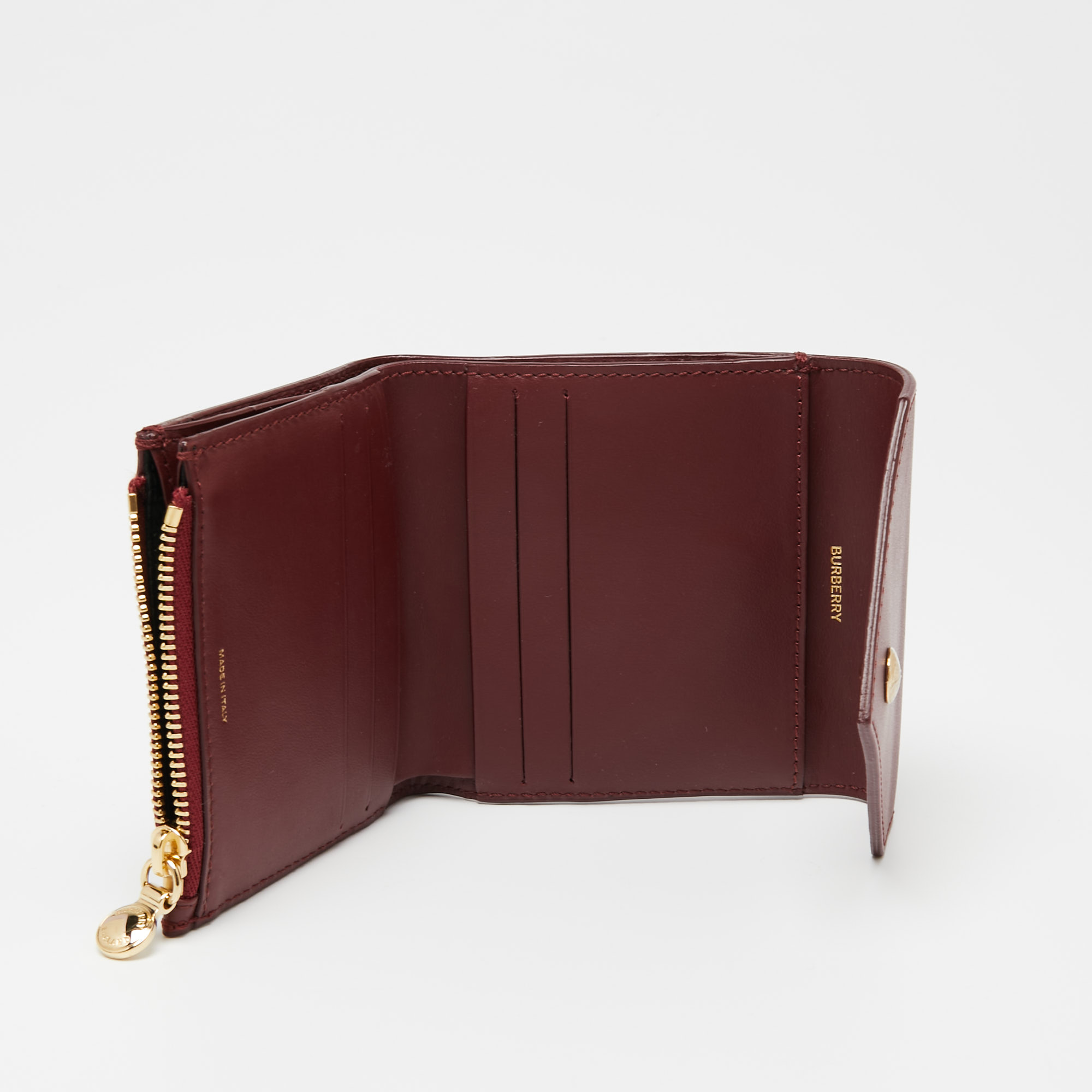 

Burberry Burgundy Leather And Check Canvas Lila Trifold Compact Wallet