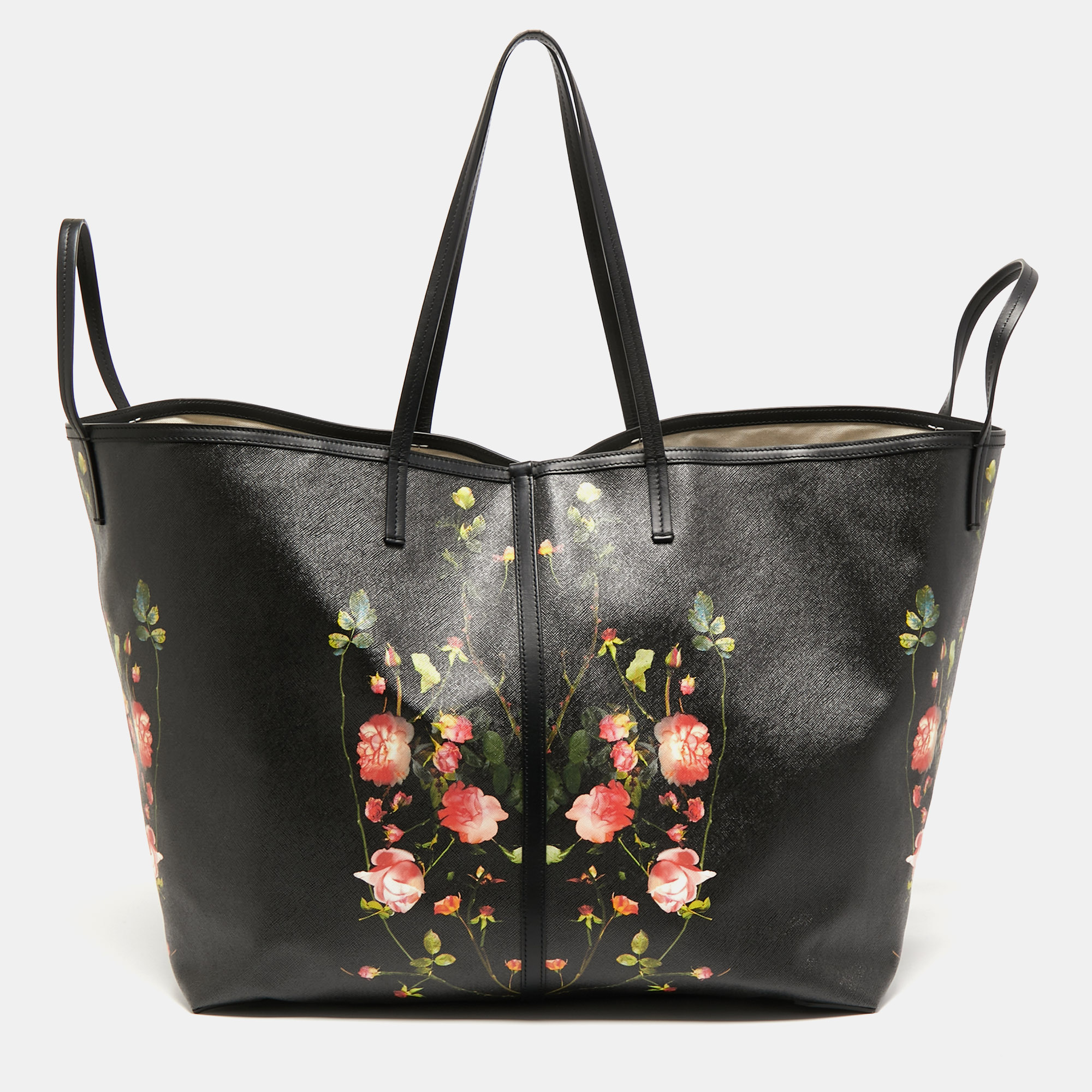 Pre-owned Burberry Black Floral Print Coated Canvas Xl Beach Tote