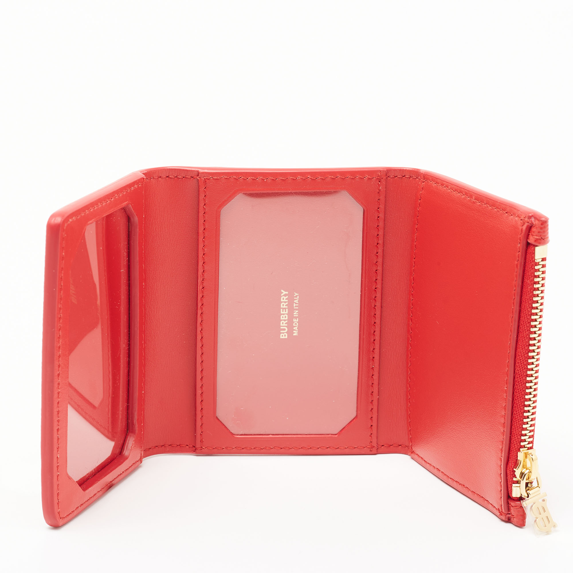 

Burberry Red Leather TB Trifold Card Case