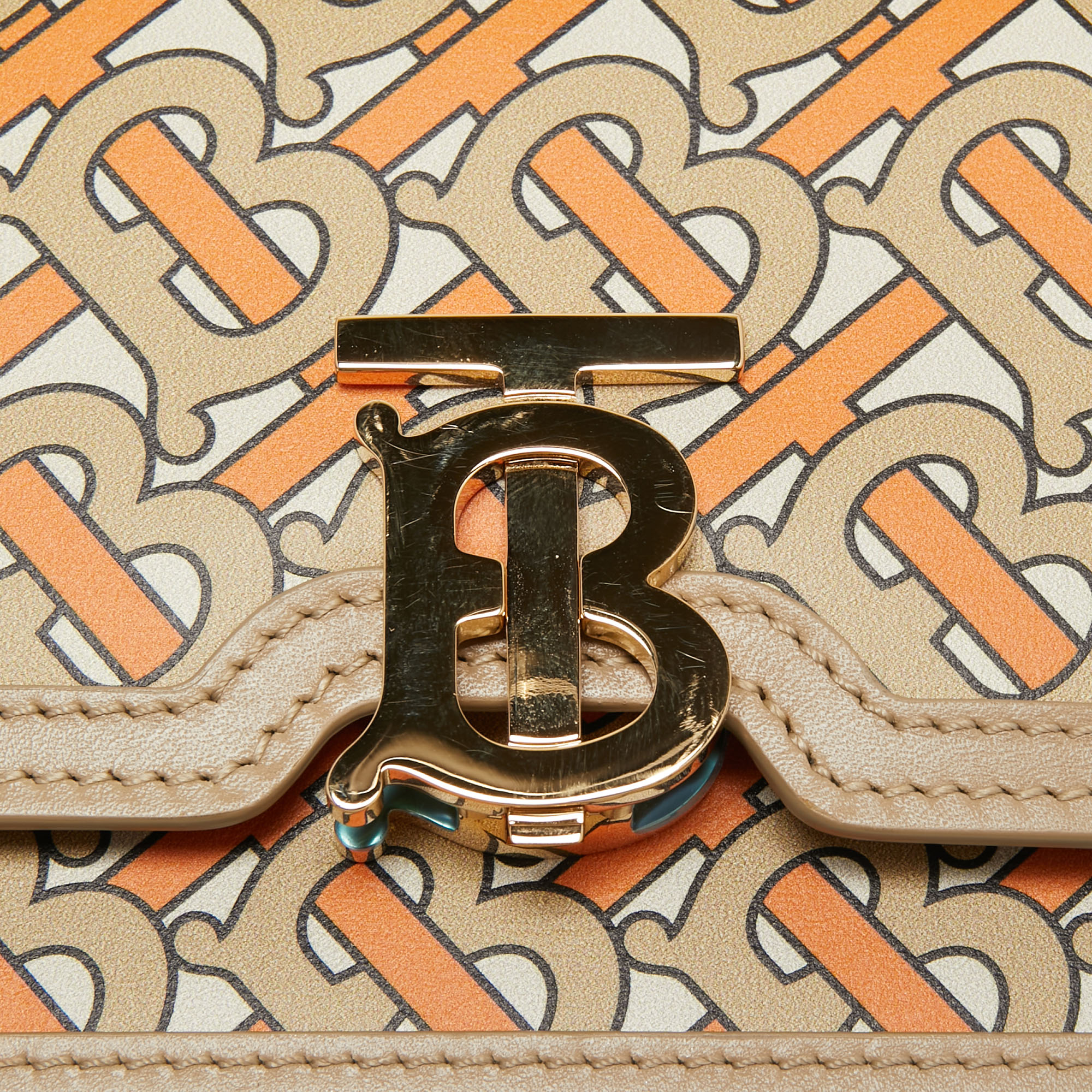 Burberry Beige Leather TB Monogram Medium Shoulder Bag