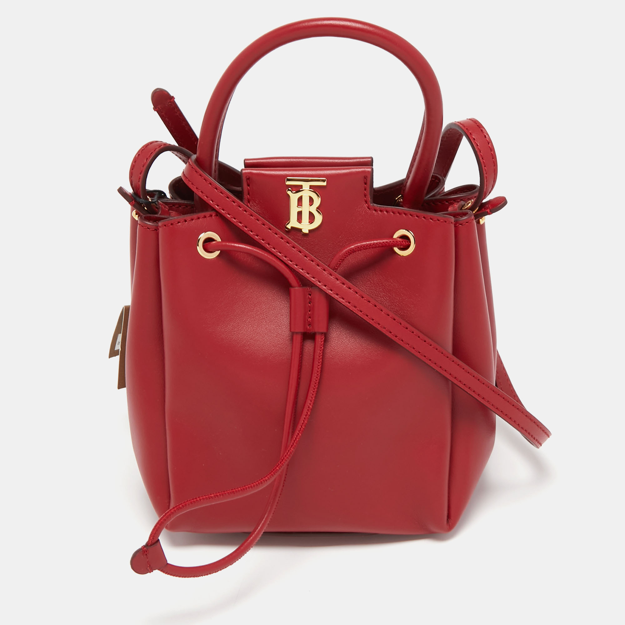 Pre-owned Burberry Red Leather Peony Drawstring Bucket Bag