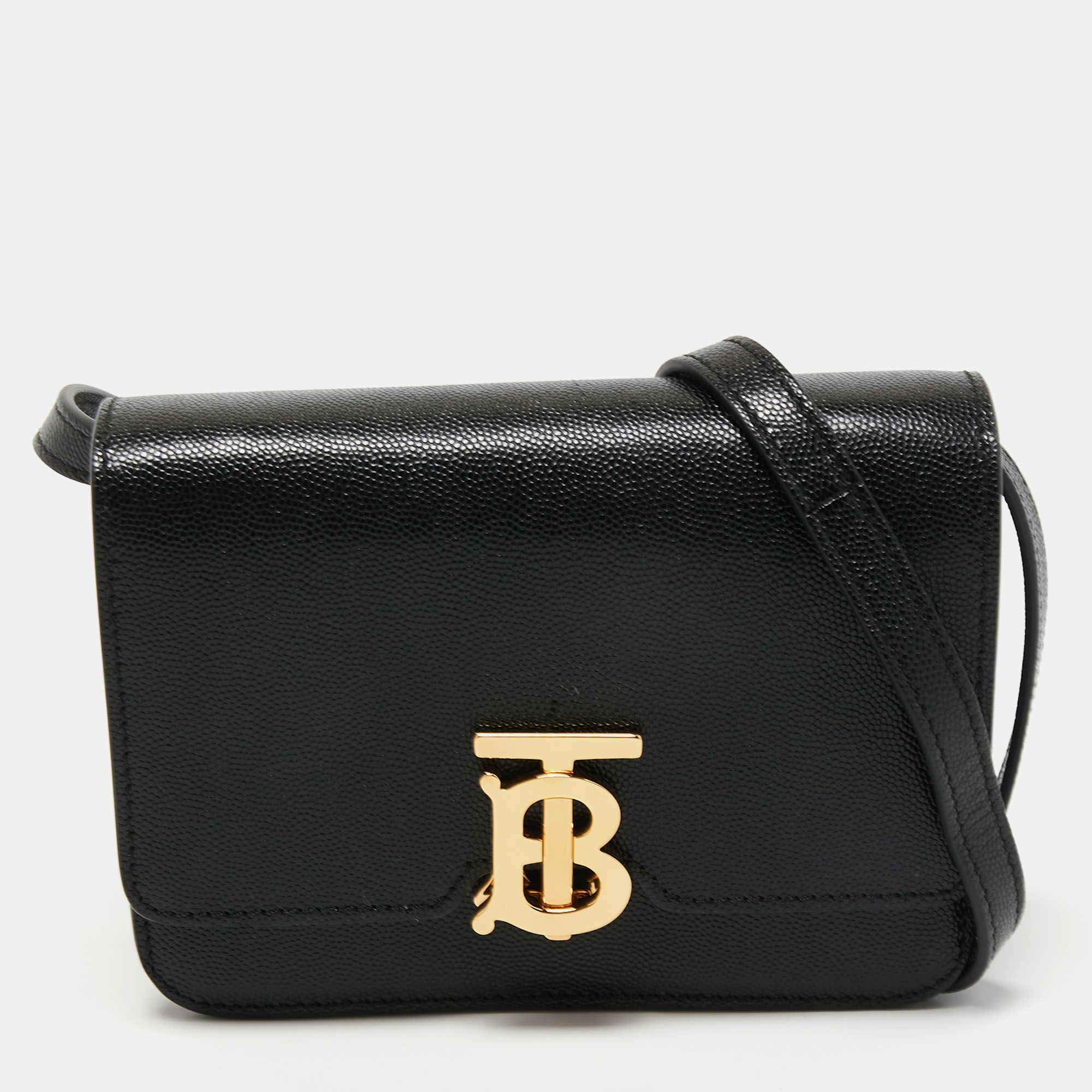 Pre-owned Burberry Black Leather Mini Tb Shoulder Bag