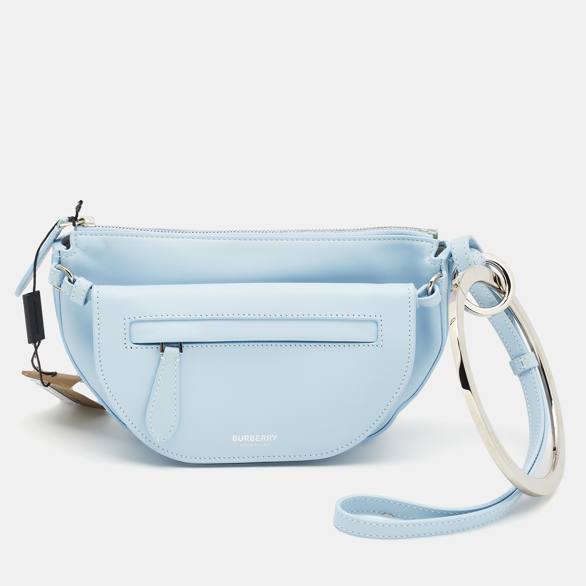 Pre-owned Burberry Light Blue Leather Mini Double Olympia Clutch Bag