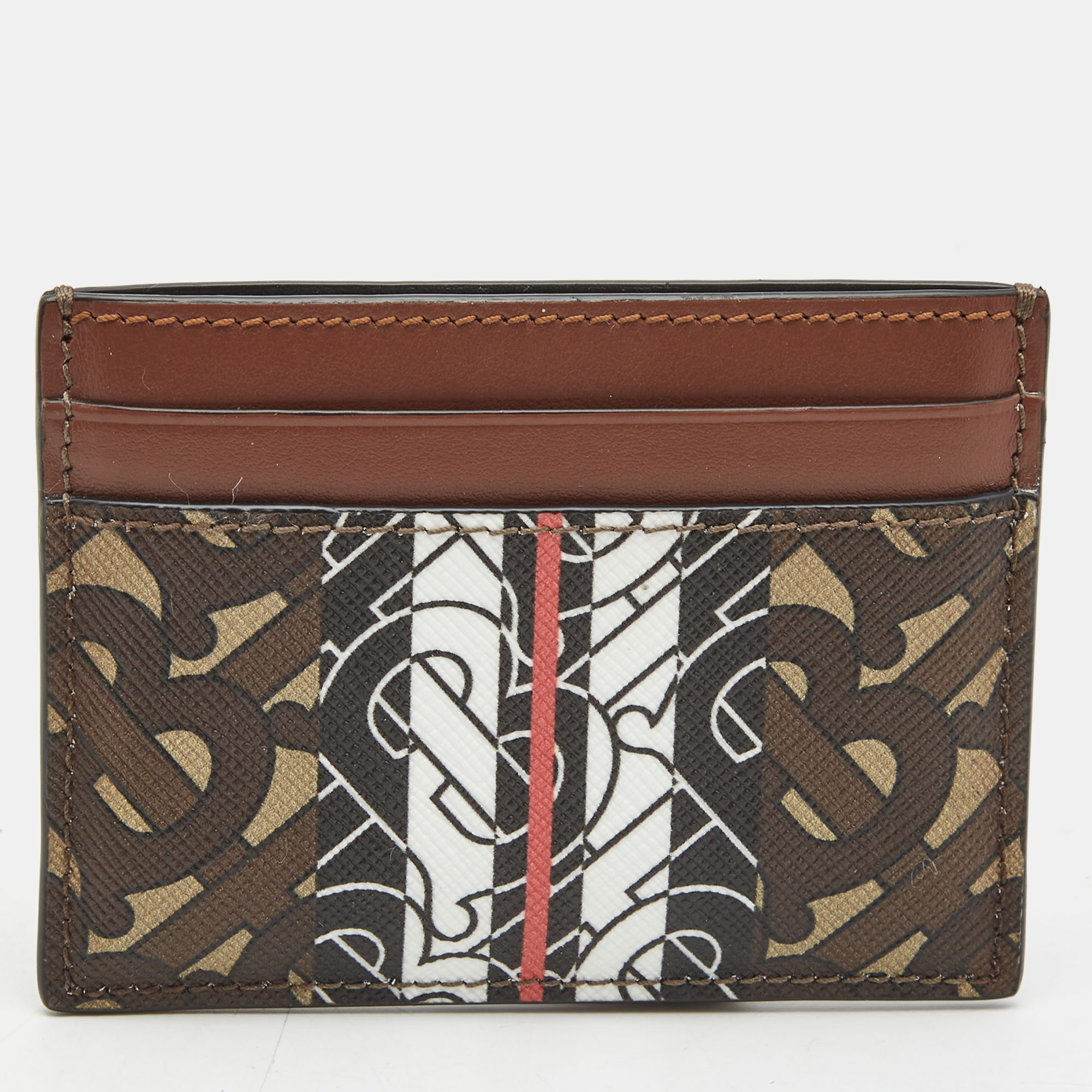 Burberry Brown TB Monogram Coated Canvas and Leather Sandon Card Holder