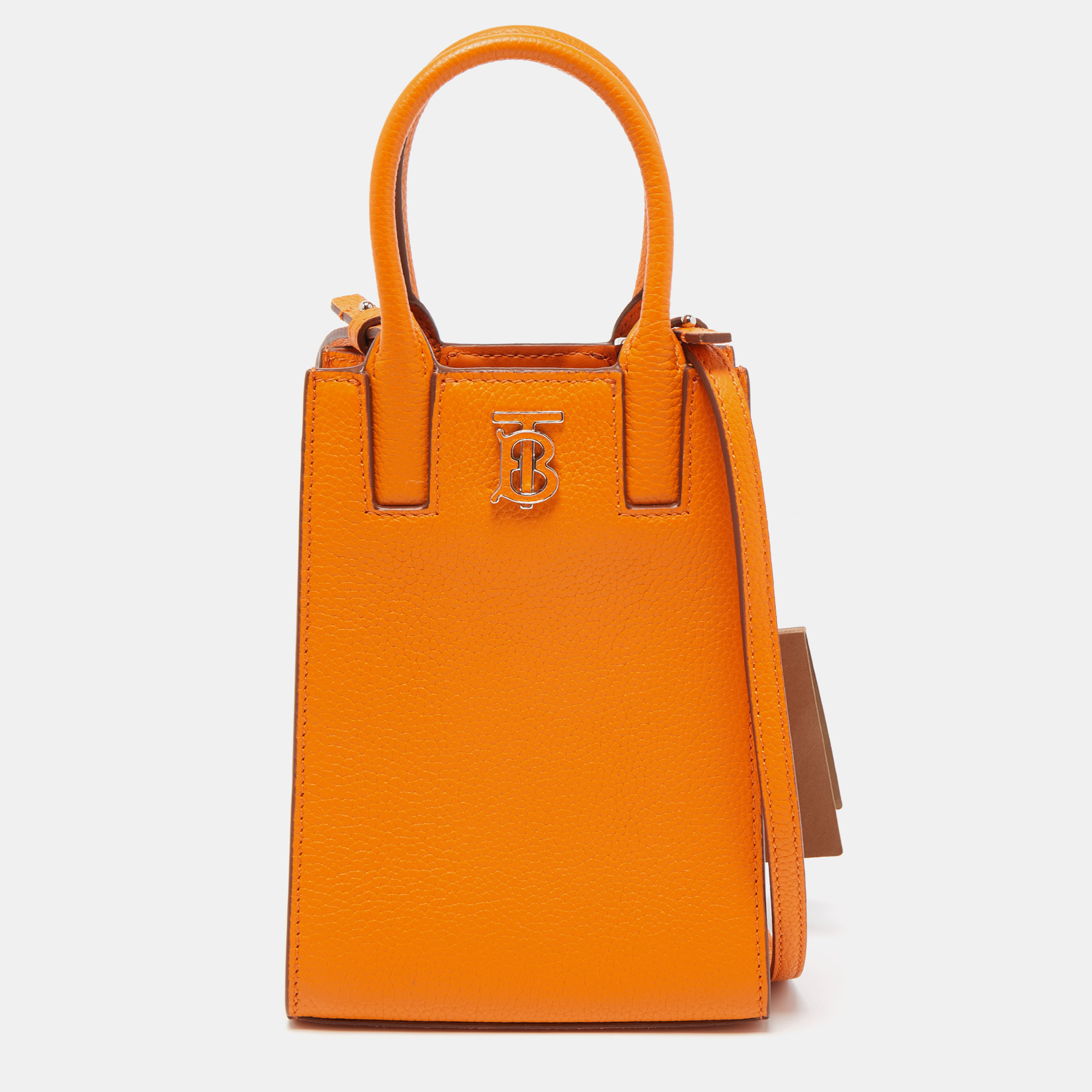 Pre Owned Burberry Orange Leather TB Phone Tote