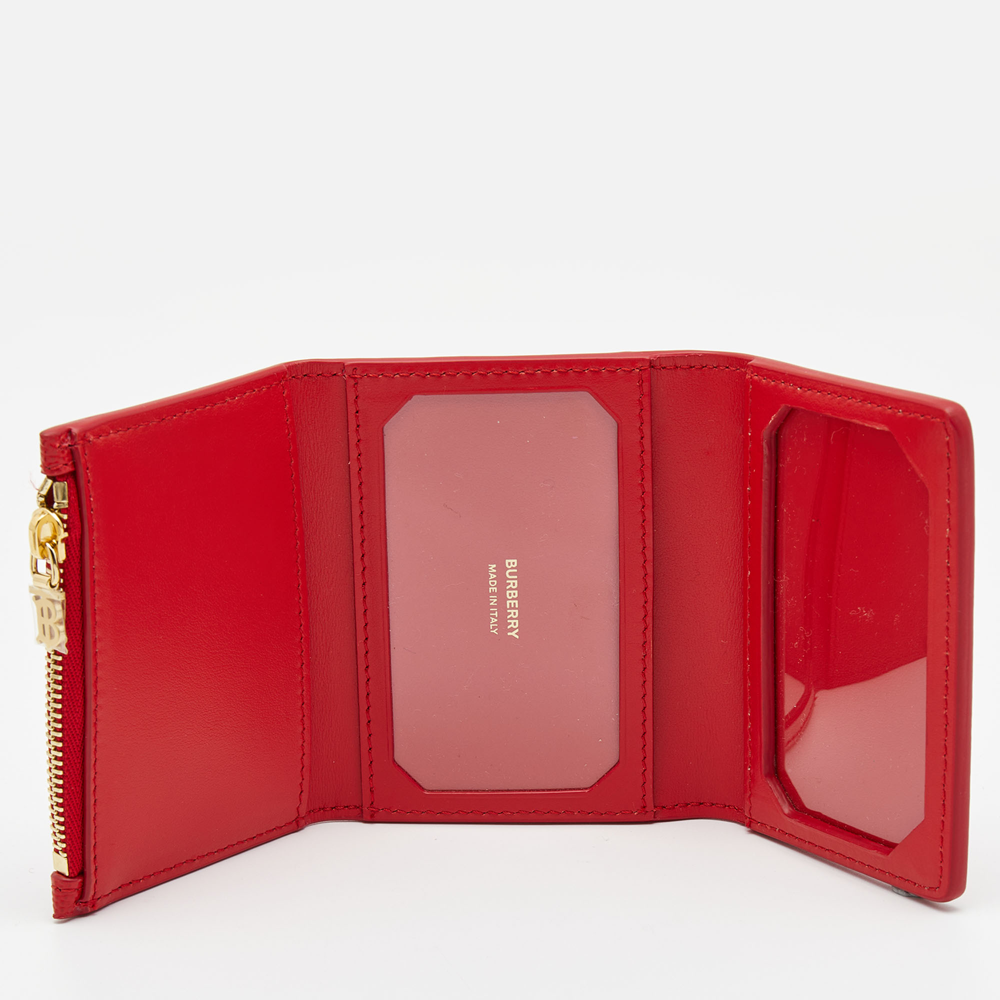 

Burberry Red Leather TB Sidney Trifold Card Case