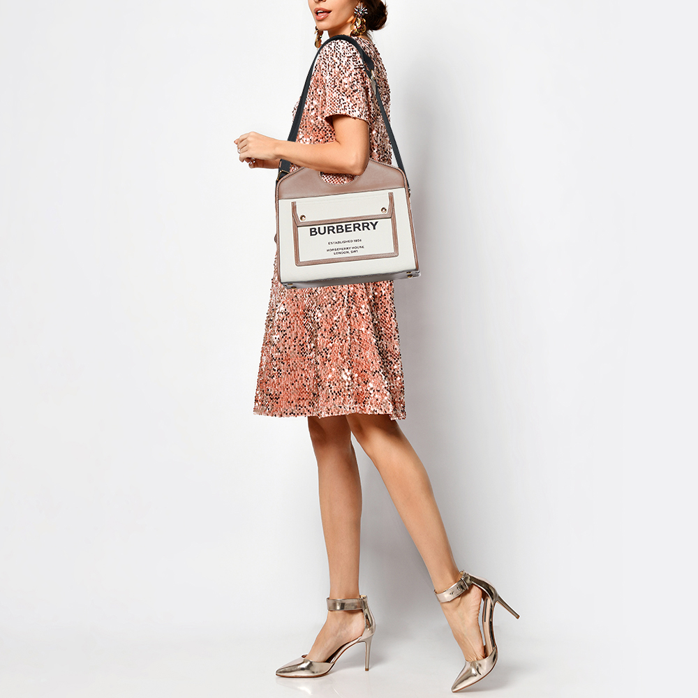 

Burberry Brown/Beige Canvas and Leather Small Pocket Tote
