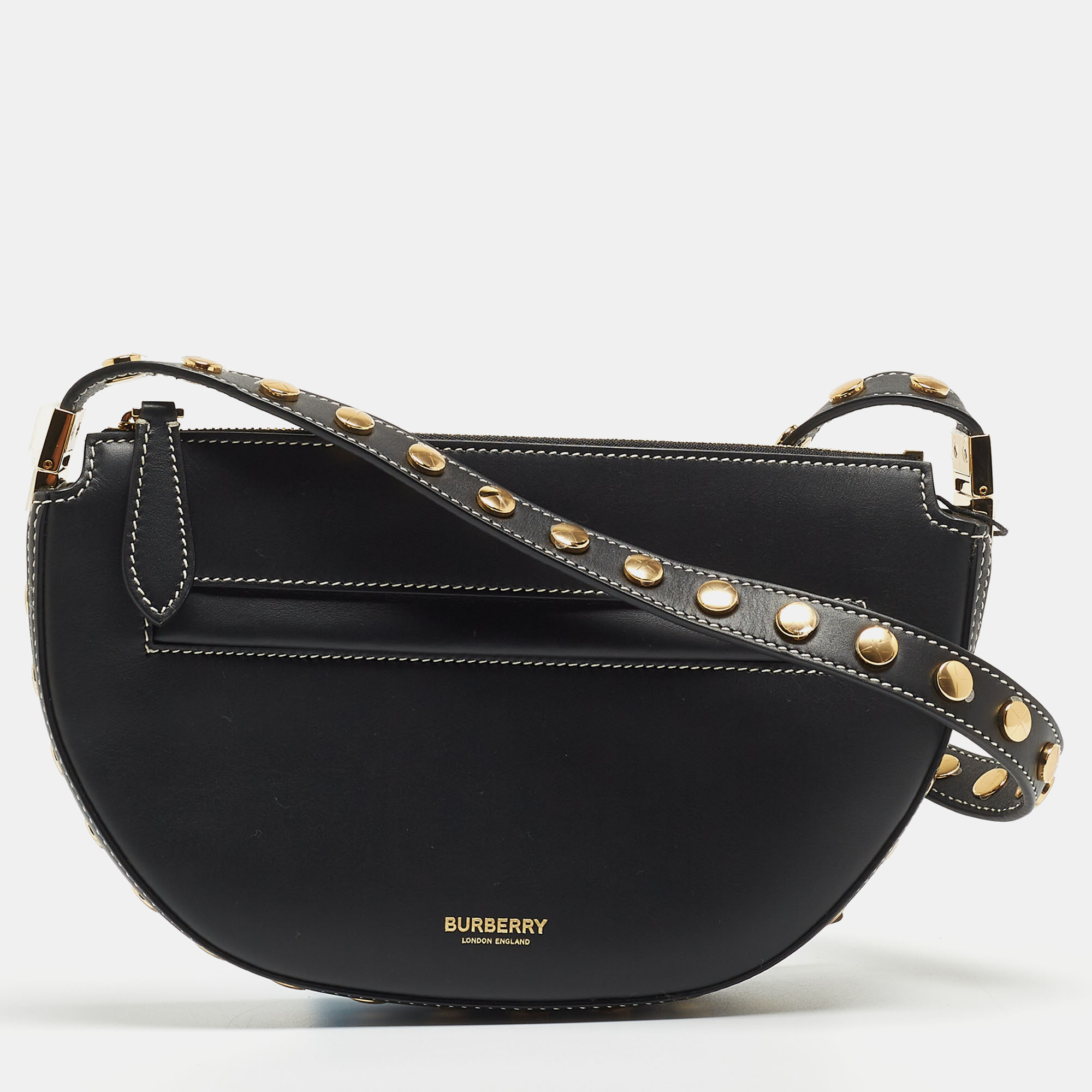 

Burberry Black Studded Leather Mini Olympia Zip Shoulder Bag