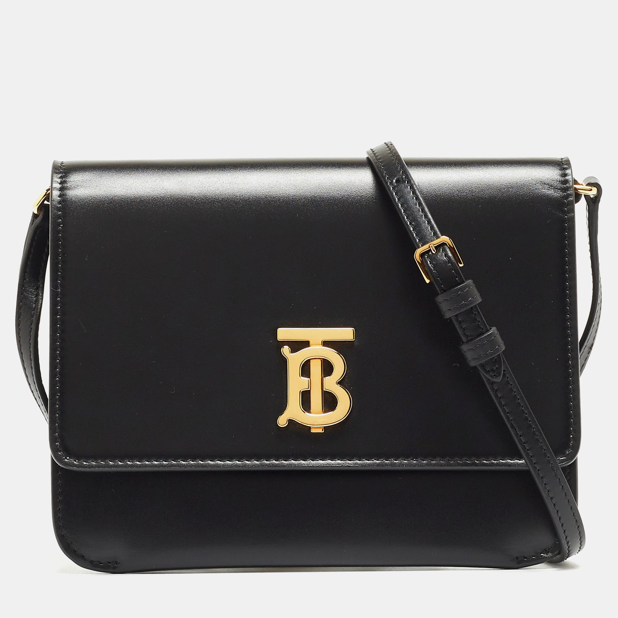 

Burberry Black Leather Mini TB Flap Crossbody Bag