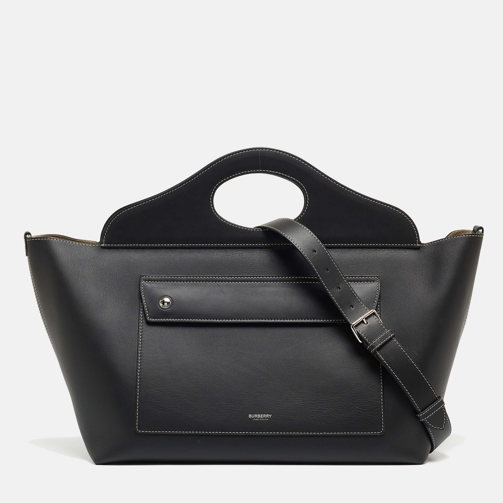 

Burberry Black Leather Medium Soft Pocket Tote