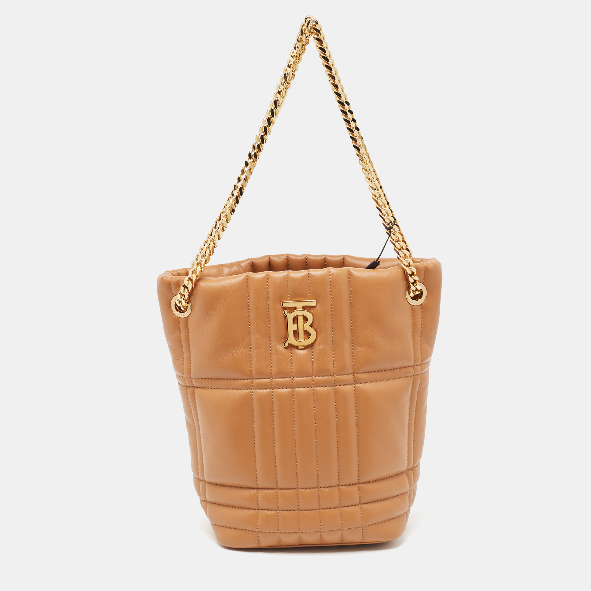 

Burberry Brown Embossed Check Leather Small Lola Bucket Bag