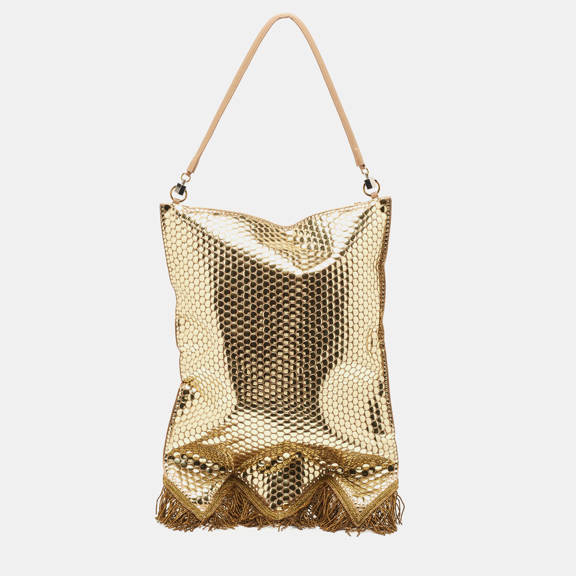 Pre-owned Burberry Gold Bullion Fringing Paillette-embellished Satin Flag Bag