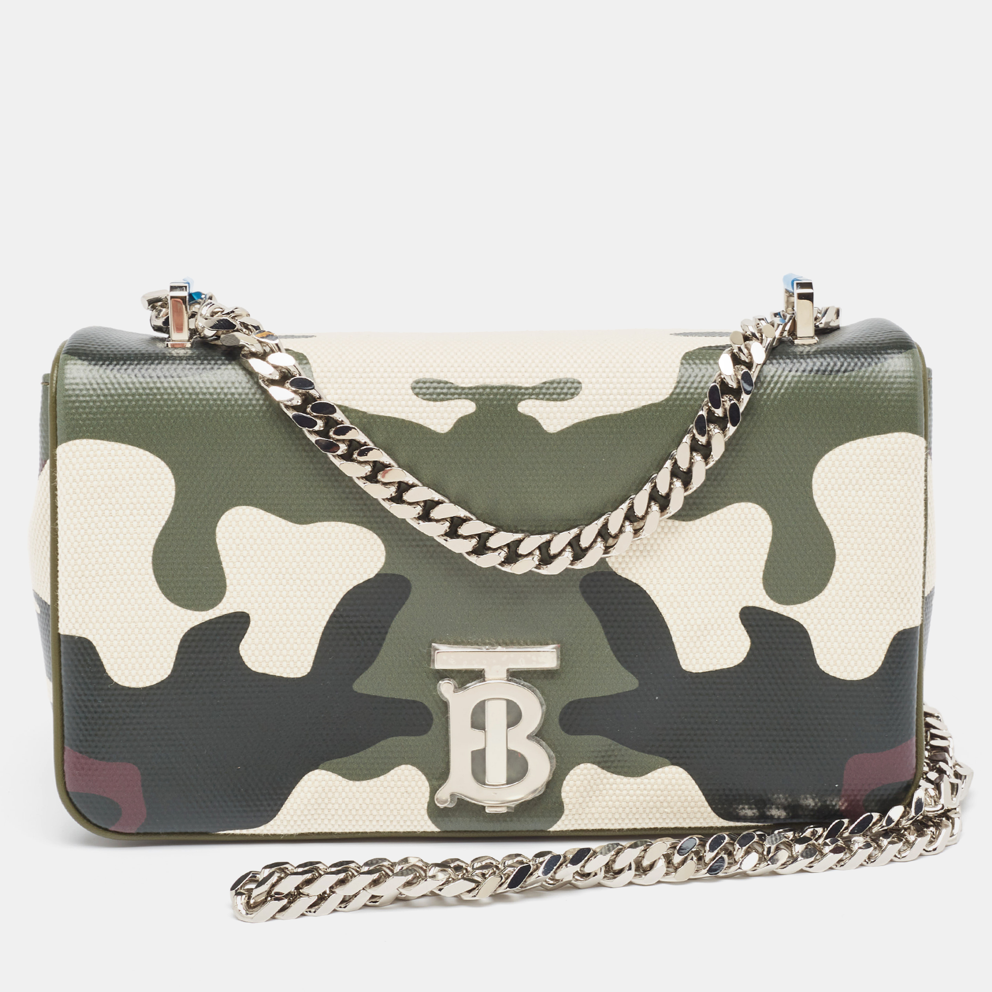 Pre-owned Burberry Green Camouflage Coated And Canvas Small Lola Shoulder Bag In Multicolor