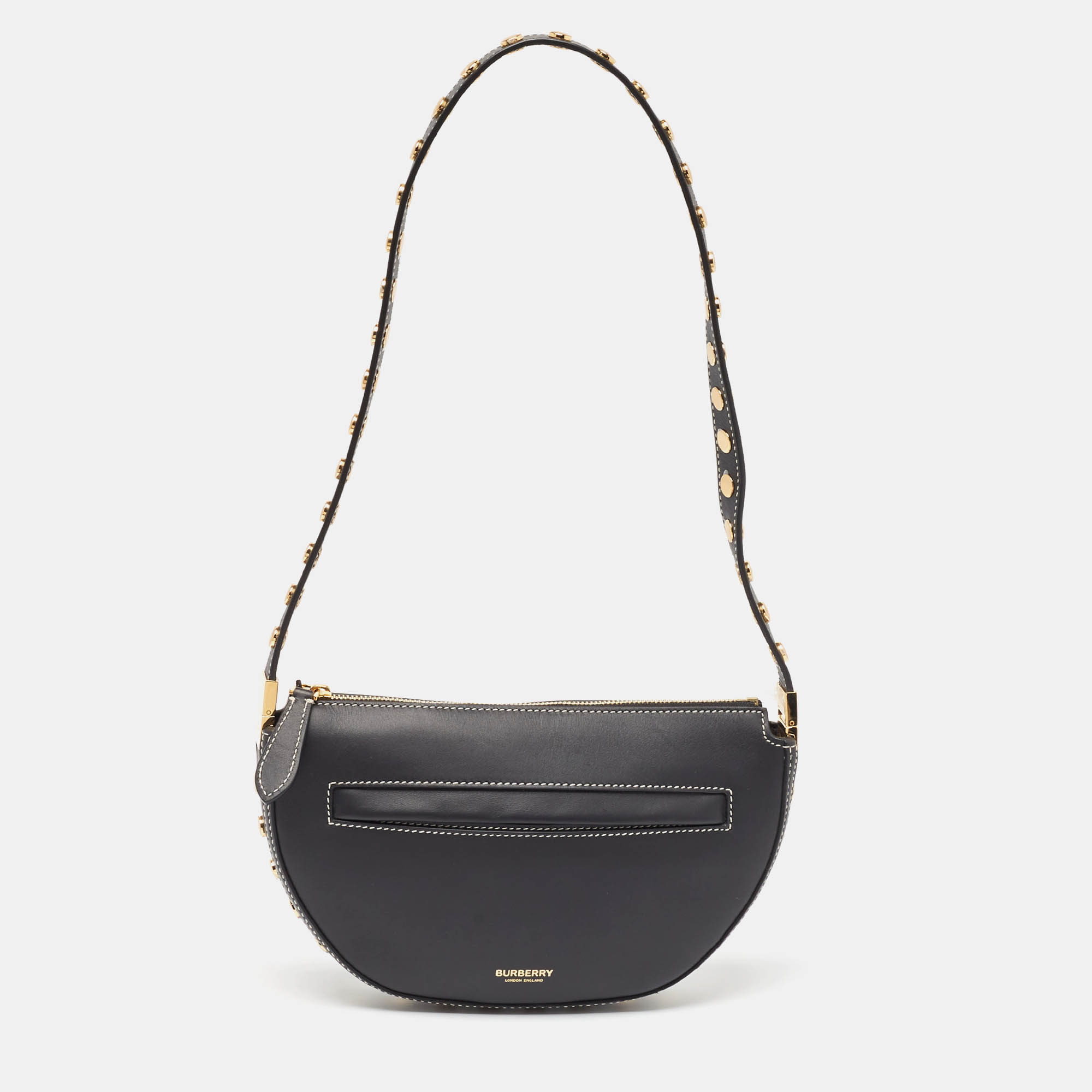 

Burberry Black Leather Mini Studded Olympia Zip Bag