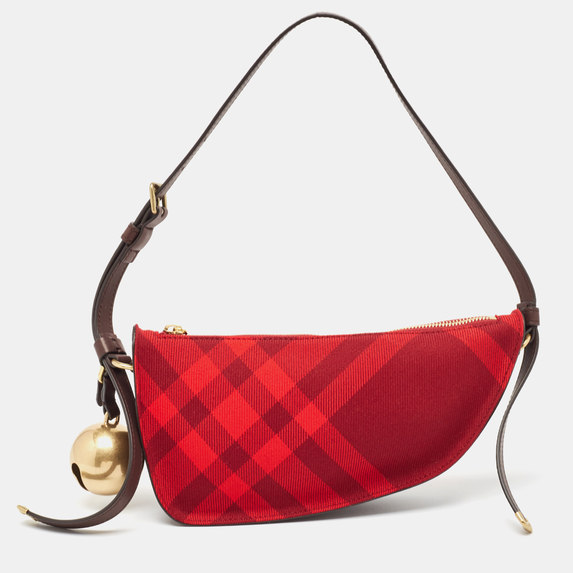 

Burberry Ripple IP Check Fabric Mini Shield Sling Bag, Red