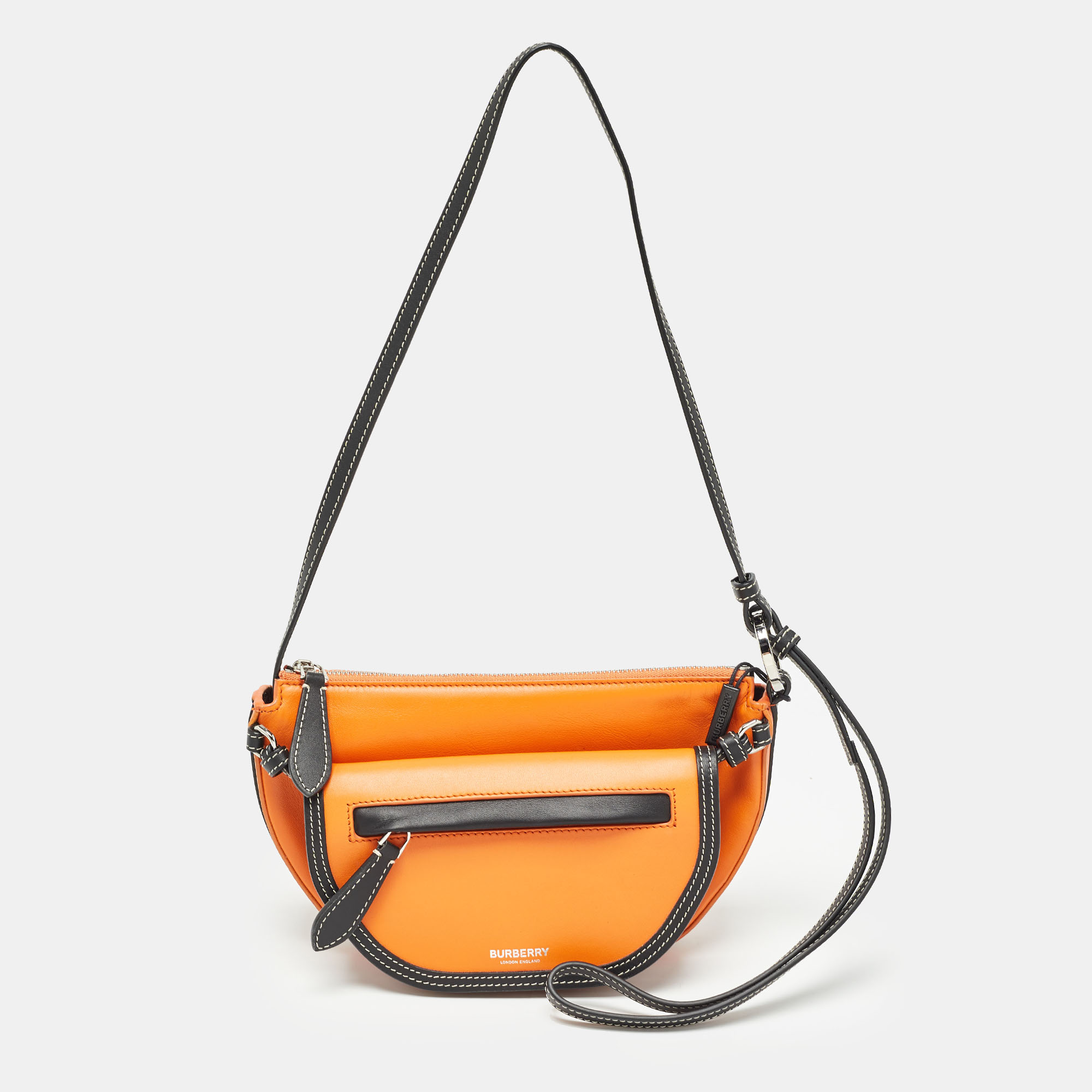 

Burberry Orange/Black Leather Mini Double Olympia Bag