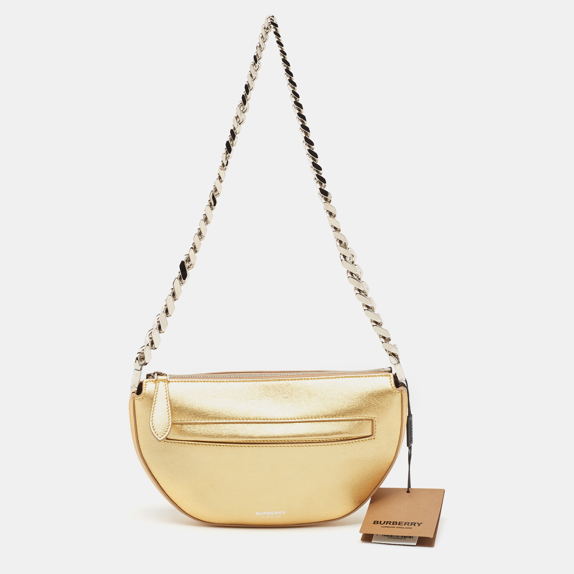 Pre-owned Burberry Gold Leather Mini Olympia Zip Chain Bag