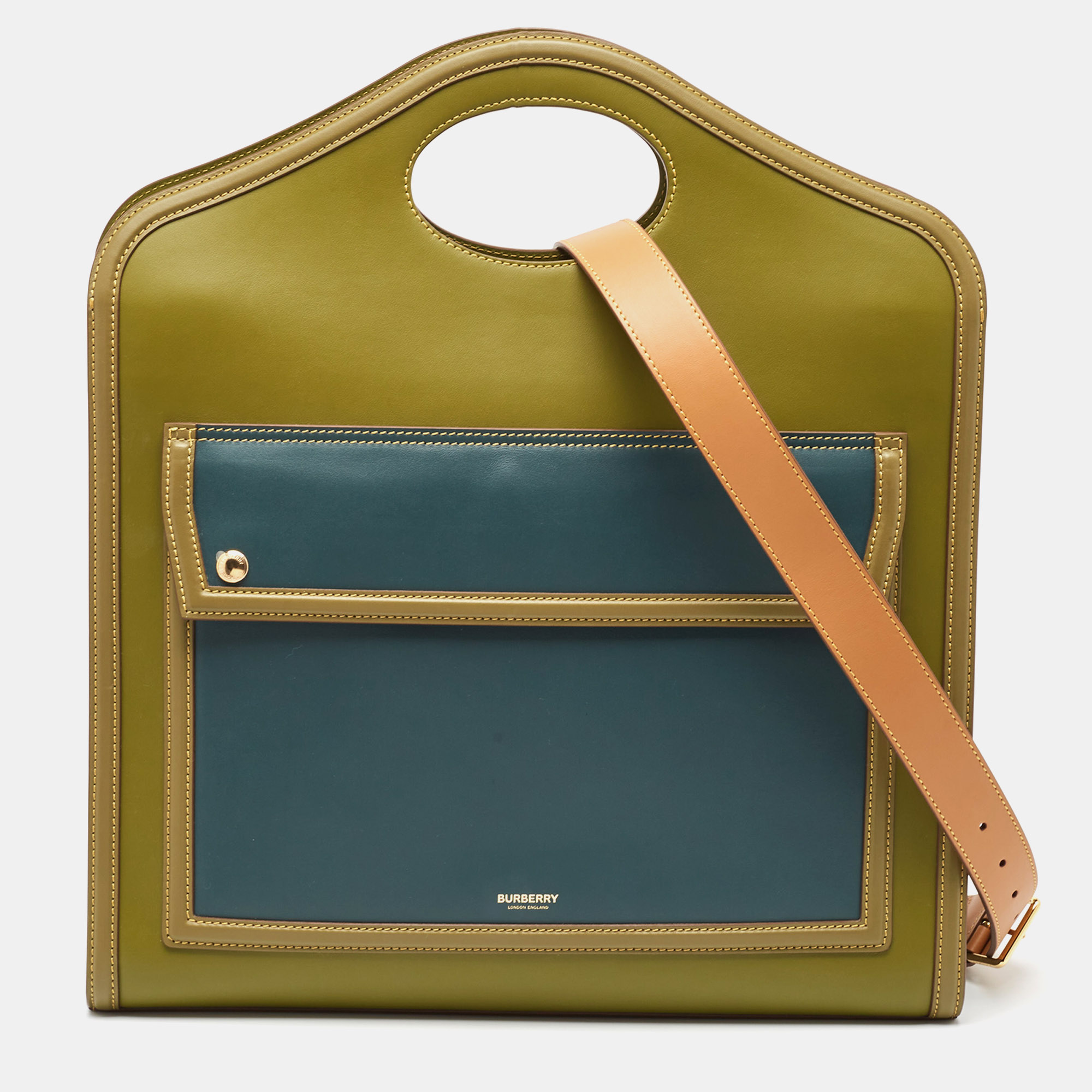Pre-owned Burberry Green/blue Leather Medium Pocket Bag