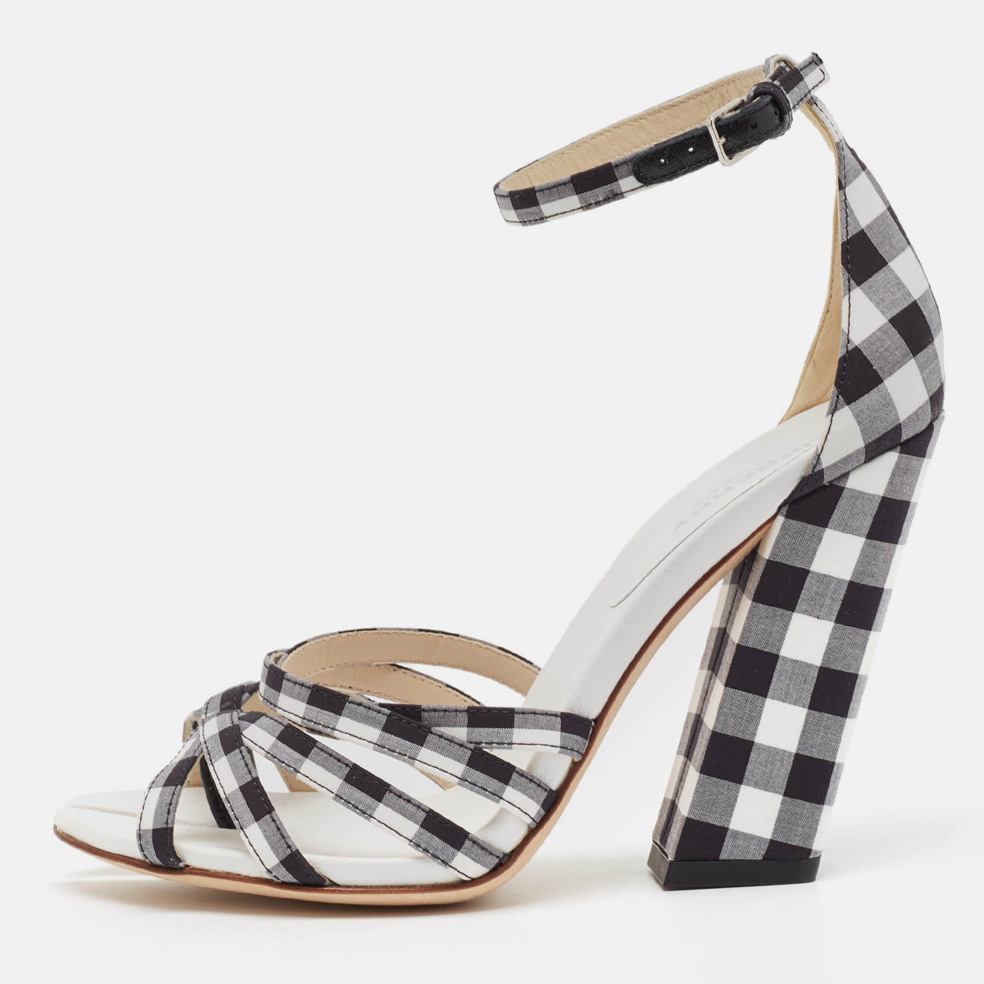 

Burberry White/Black Canvas Hove Ankle Strap Sandals Size