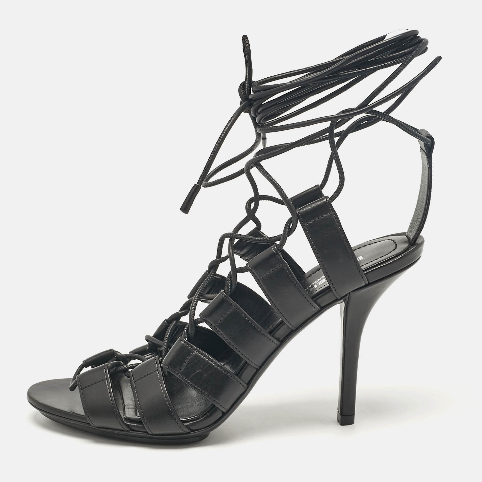 

Burberry Black Leather Strappy Lace Up Sandals Size