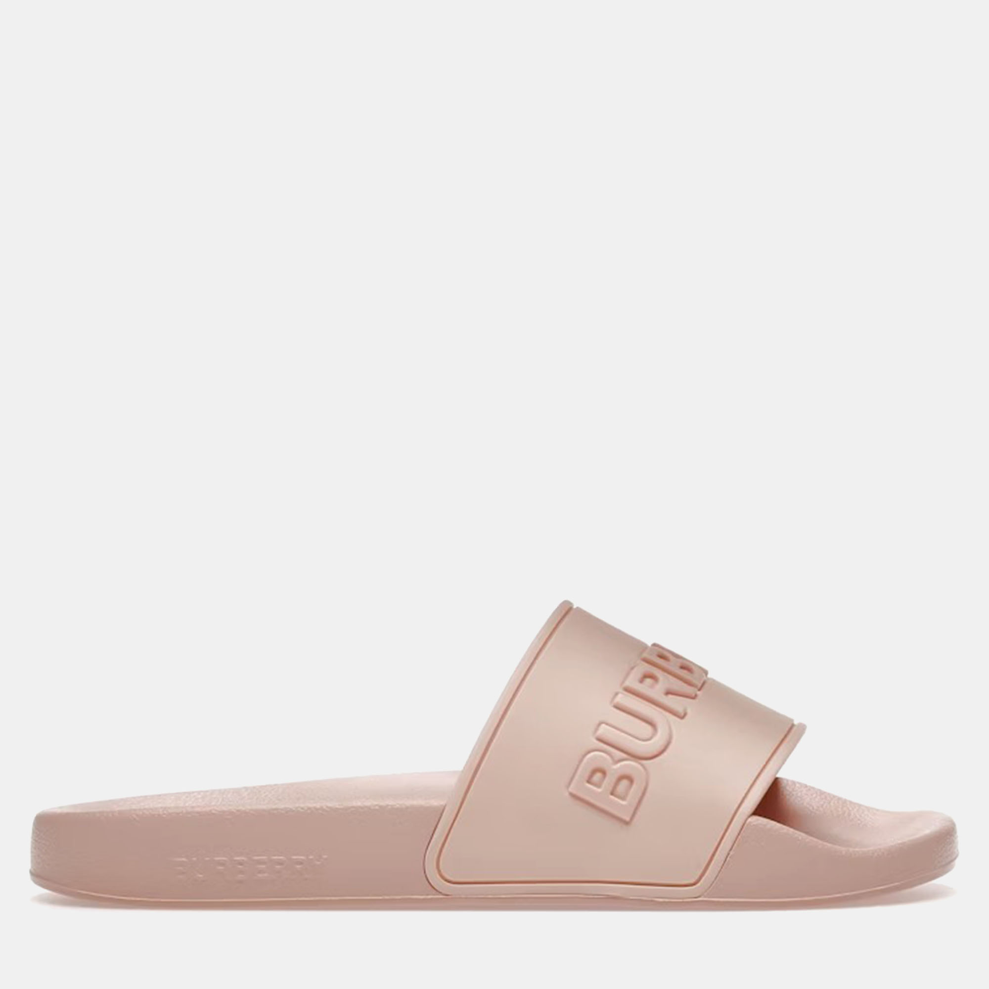 

Burberry Peach Pink Embossed Logo Slides Size EU