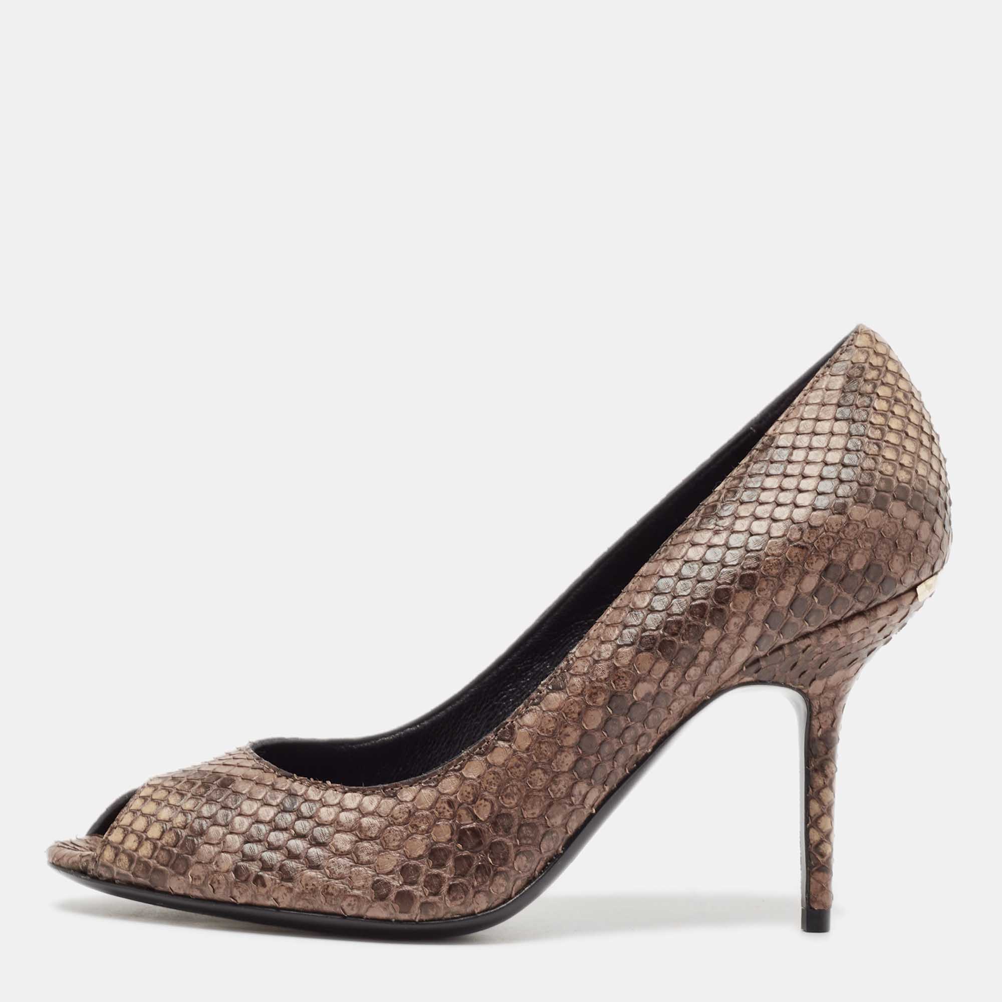 

Burberry Brown Python Leather Peep Toe Pumps Size