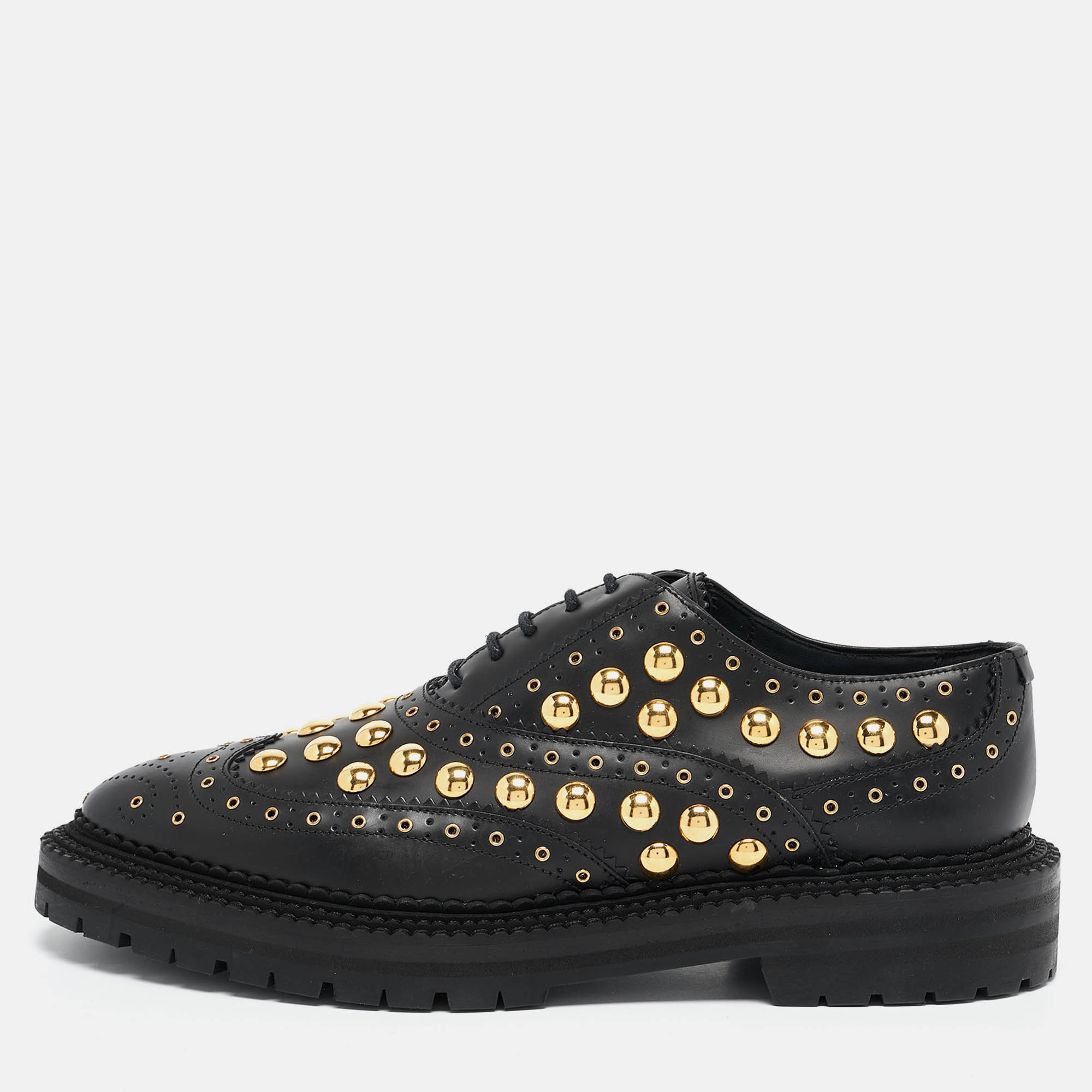 

Burberry Black Leather Studded Deardown Oxfords Size