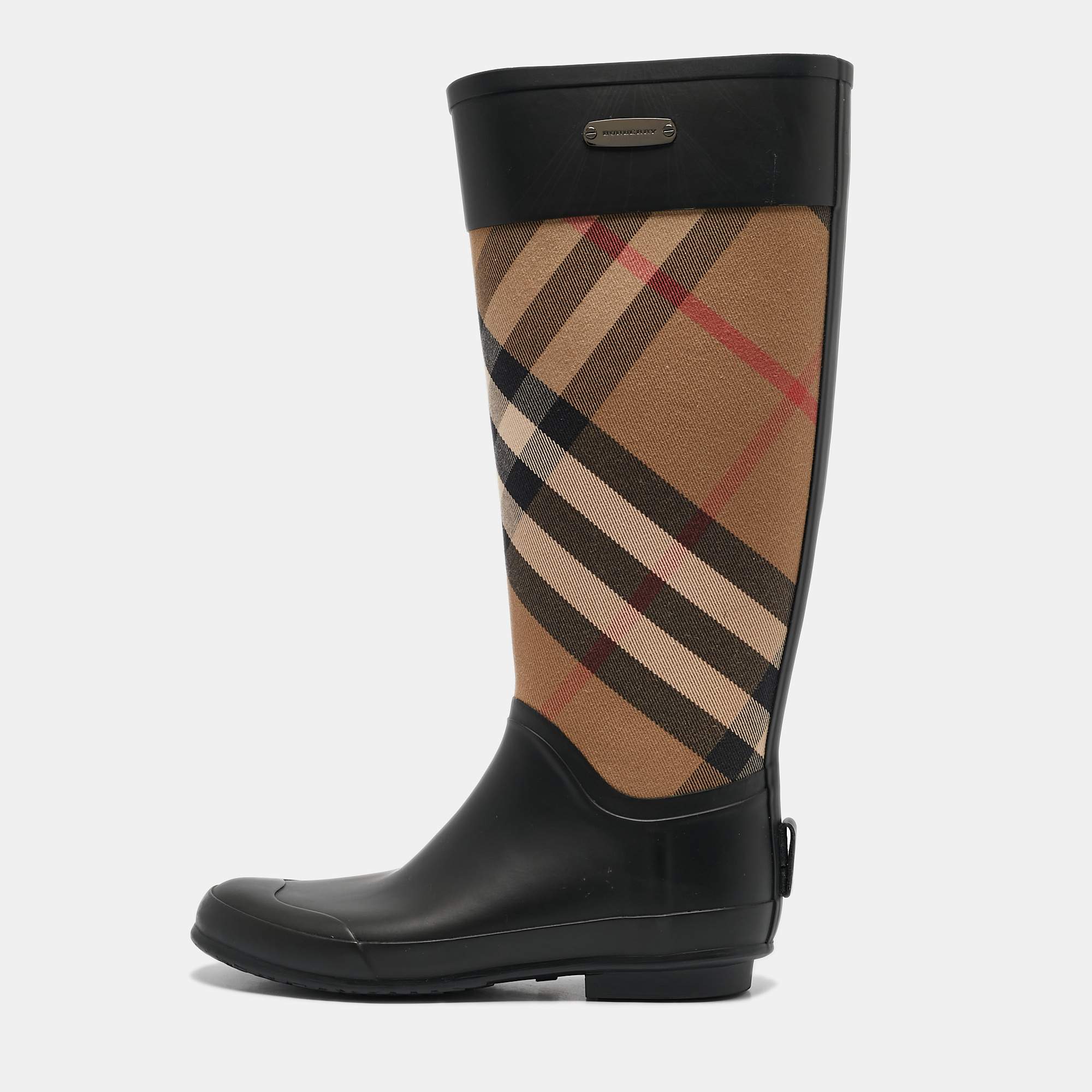 

Burberry Beige/Black House Check Canvas and Rubber Clemence Rain Boots Size