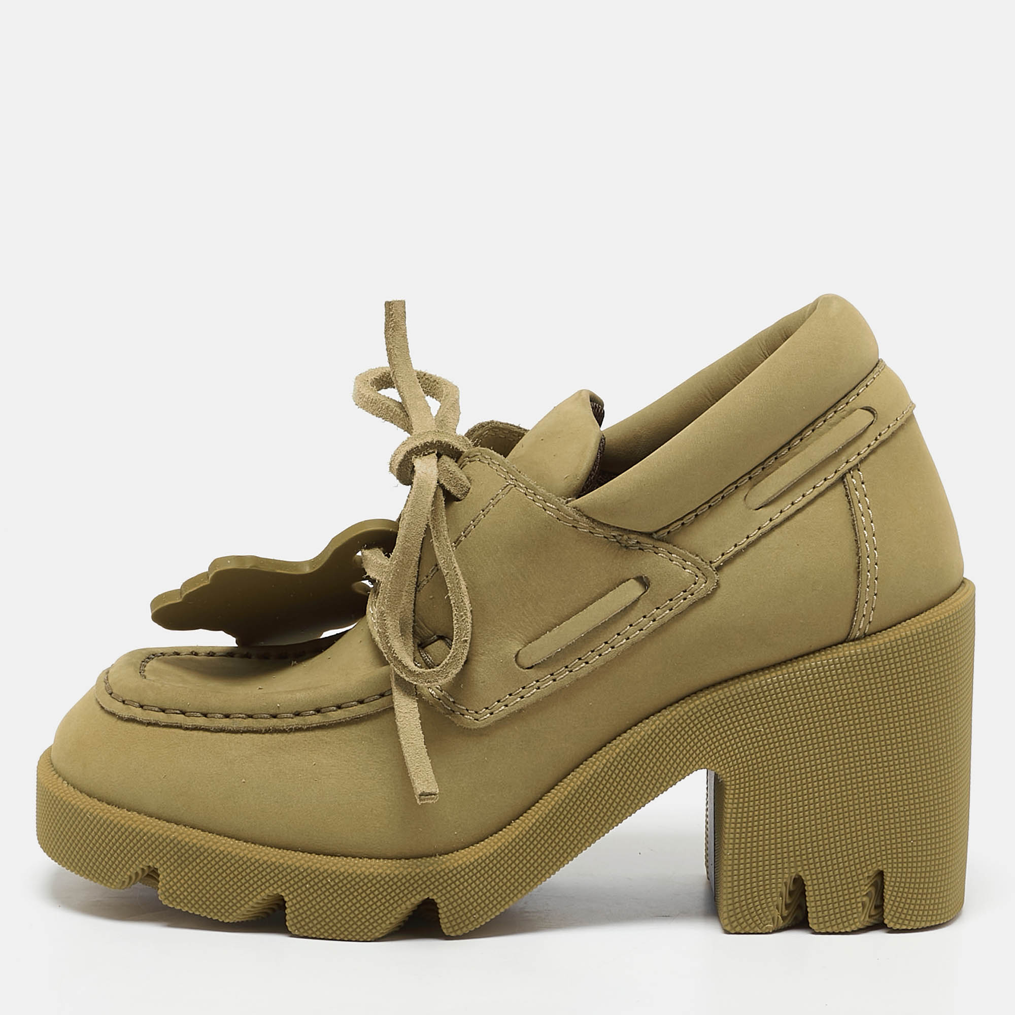 

Burberry Yellow Nubuck Leather Stride Derby Loafers Size