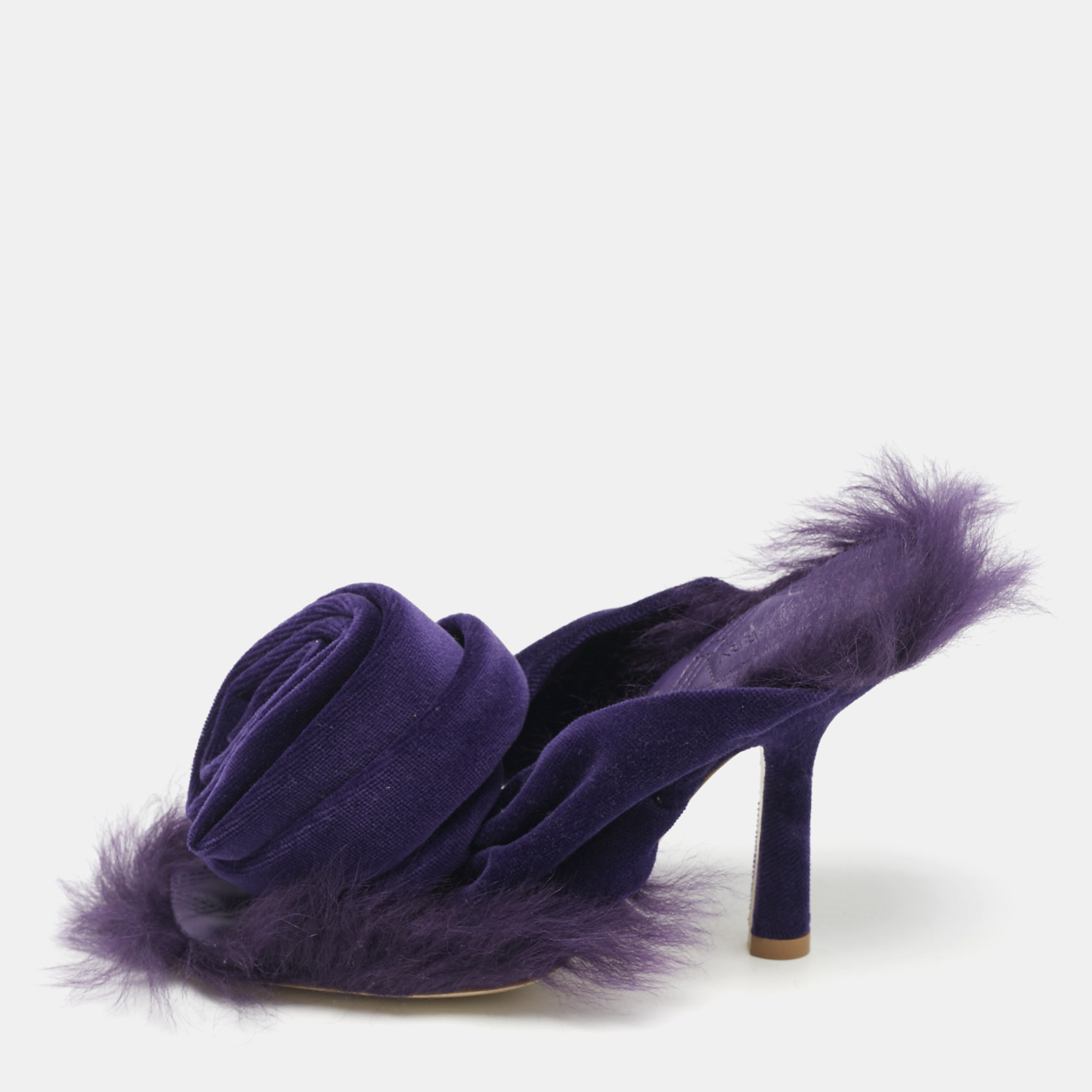 

Burberry Purple Velvet and Fur Step Rose Thong Sandals Size