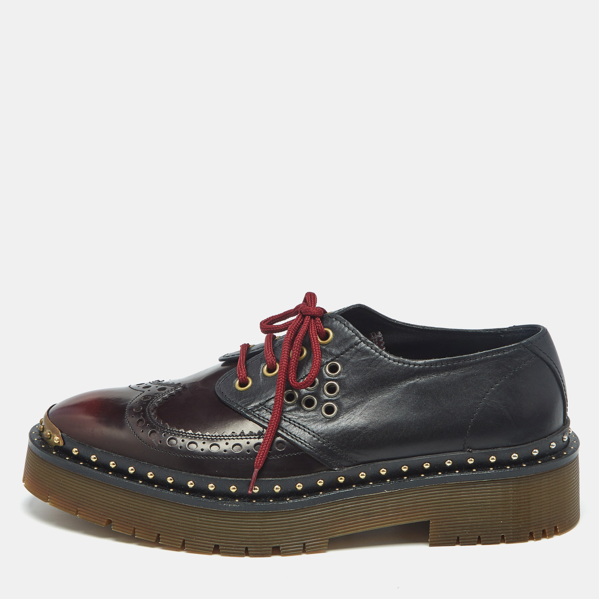 

Burberry Ombre Black Brogue Leather Bissett Fringe Platform Derby Size