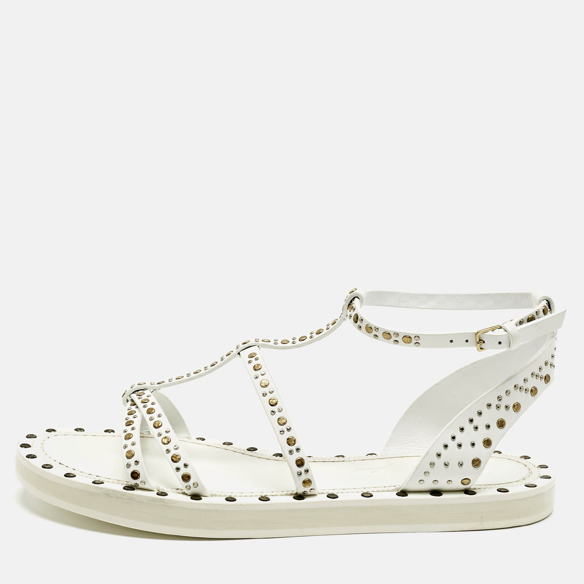 

Burberry White Leather Studded Hansel Flat Sandals Size