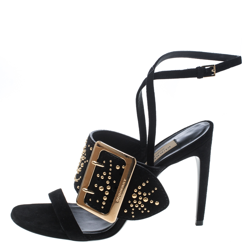 

Burberry Black Suede Stud Embellished Padstow Ankle Wrap Sandals Size