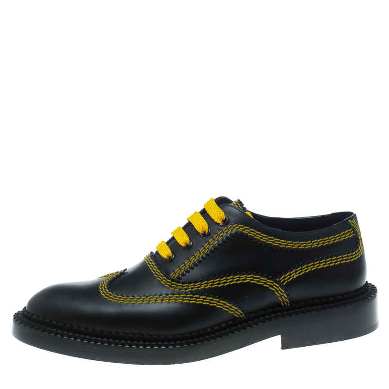 

Burberry Black Leather Bertram Contrast Triple Stitch Lace Up Oxfords Size