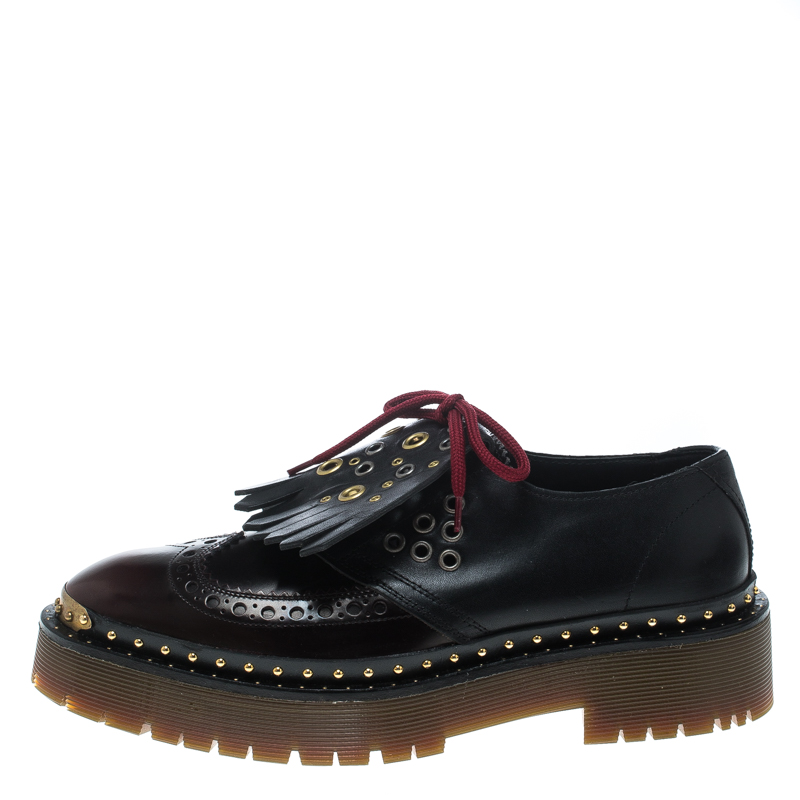 

Burberry Two Tone Brogue Leather Bissett Fringe Detail Lace Up Platform Derby Size, Black