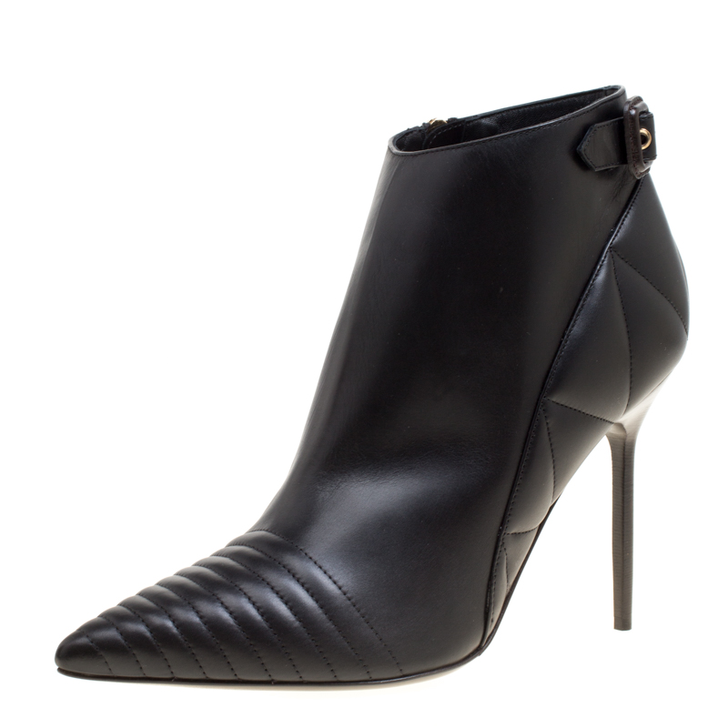 مملوكة مسبقًا Burberry Black Quilted Leather Alexandra Pointed Toe Ankle Boots Size 40