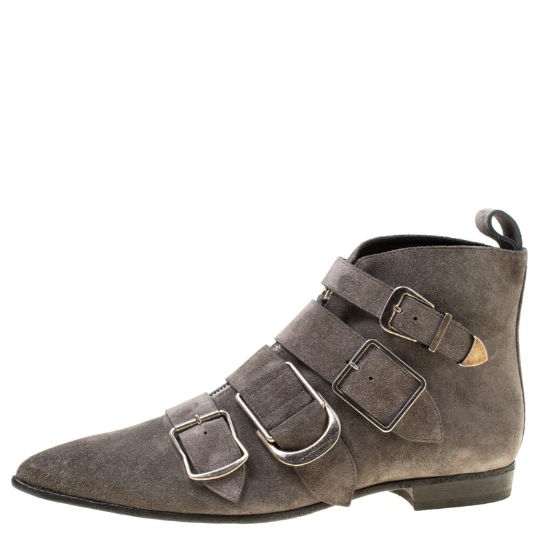

Burberry Grey Suede Milner Buckle Detail Pointed Toe Ankle Boots Size