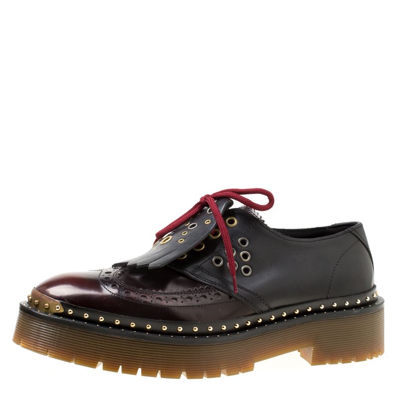 Burberry Two Tone Brogue Leather Bissett Fringe Detail Lace Up Platform Derby Size 41